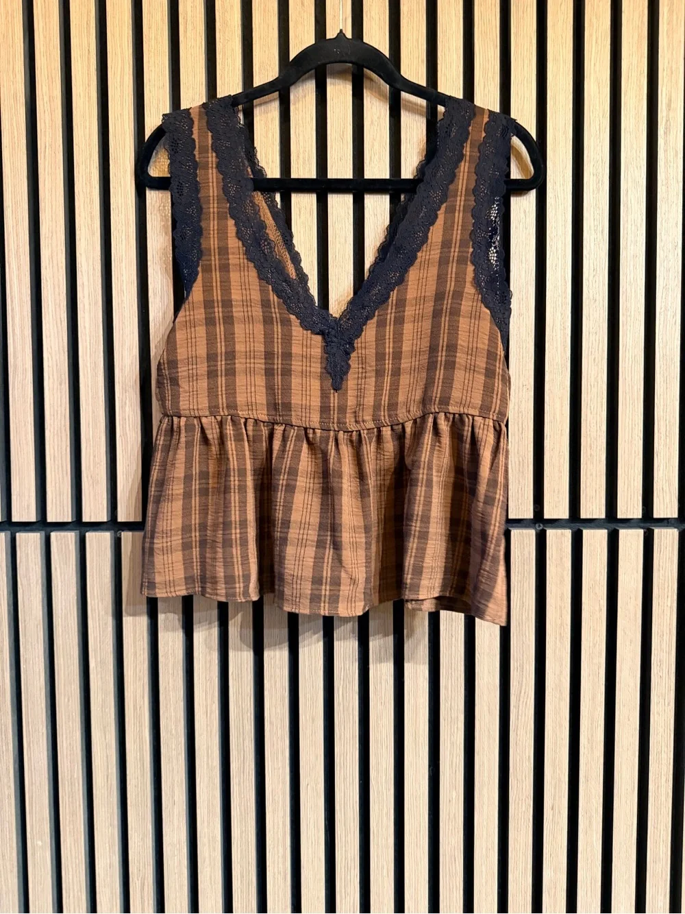 Moa Moa Plaid Peplum Top